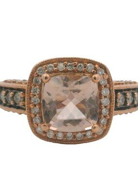 LeVian 14kt Rose Gold Pink Morganite Diamond Halo Cocktail Fashion Ring Size 7